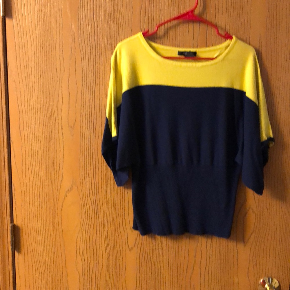 Half yellow half navy blue sweater
